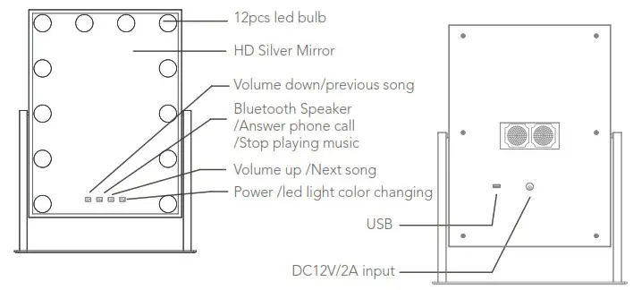Shenzhen Dapai Mirror DP330 12 Desktop LED Vanity Mirror - illustrate