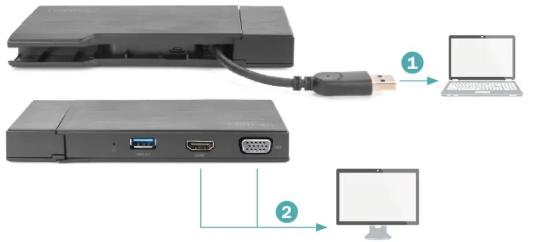 DIGITUS DA 70894 USB 3 0 Travel Universal Docking Station - VGA cables