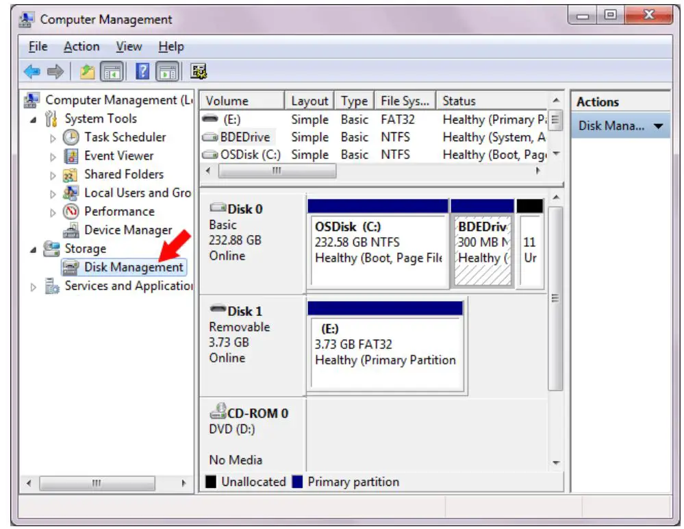 USB Device Not Recognized - Disk Management