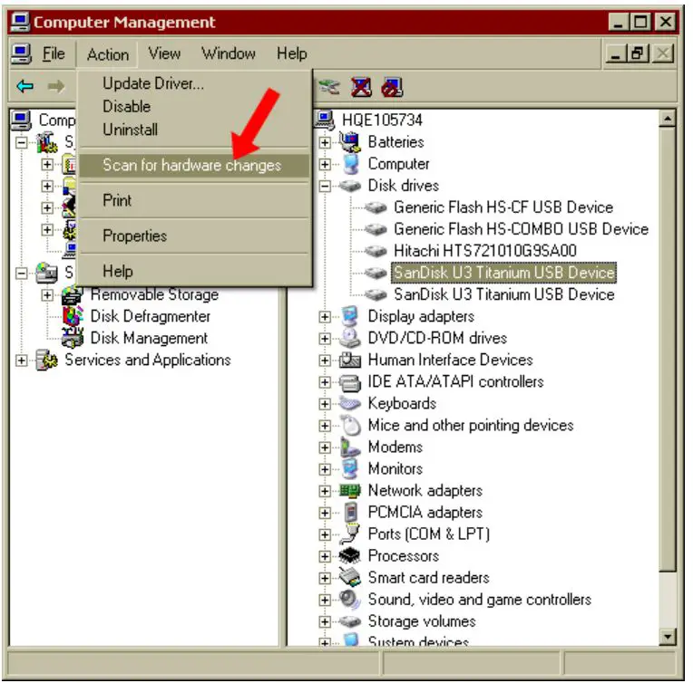 USB Device Not Recognized - Scan for hardware changes