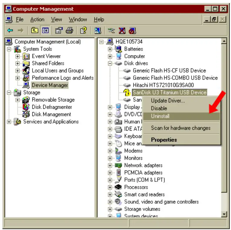 USB Device Not Recognized - select Uninstall