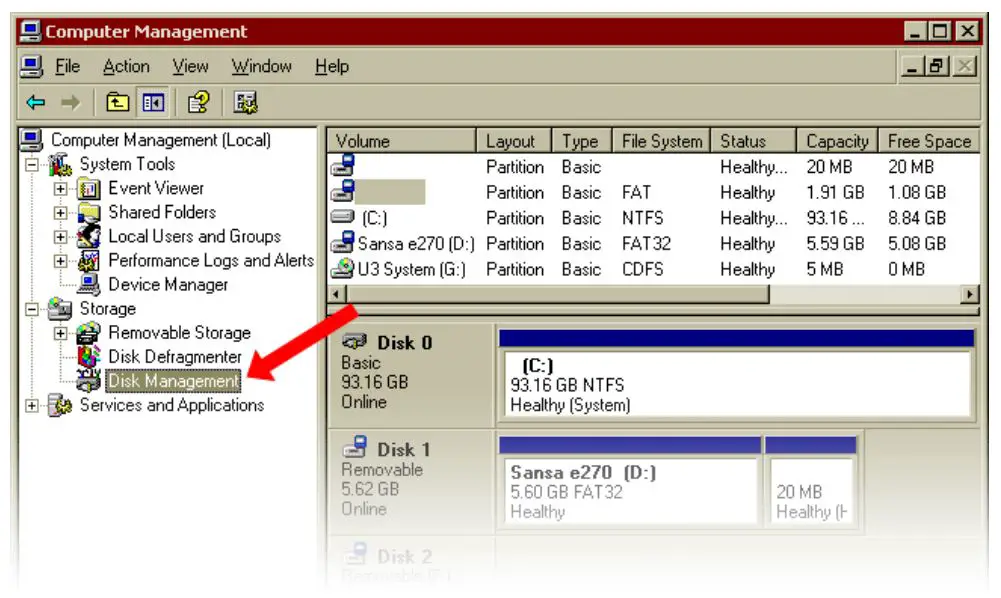 USB Device Not Recognized - windows XP Disk Management