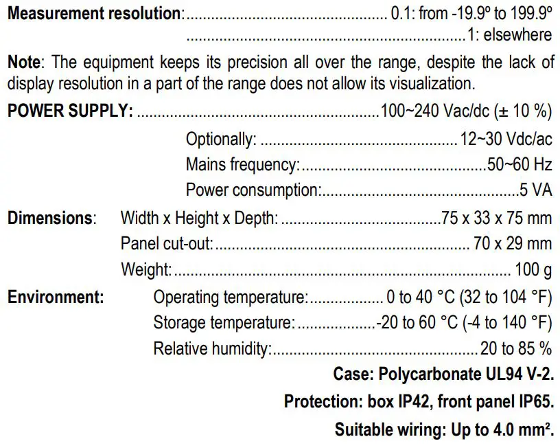 NOVUS N320 Temperature meter User Manual - SPECIFICATIONS