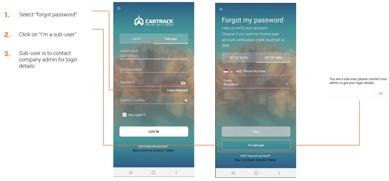 CARTRACK GPS Vehicle and Fleet Mobile Application - FORGET PASSWORD