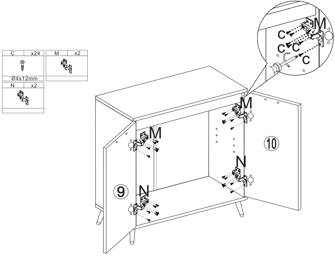 Middle Century 2 Doors Modern Storage Cabinet Assembly Steps