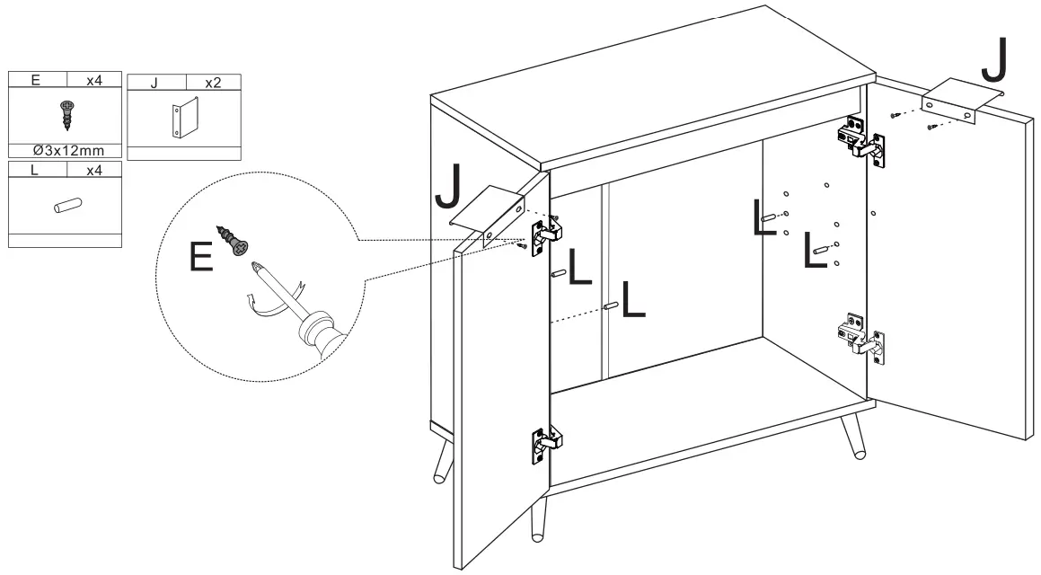Middle Century 2 Doors Modern Storage Cabinet Assembly Steps