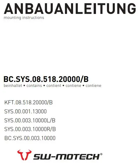 SW-MOTECH BC.SYS.08.518.20000B SysBag 30 Bag System Instruction Manual