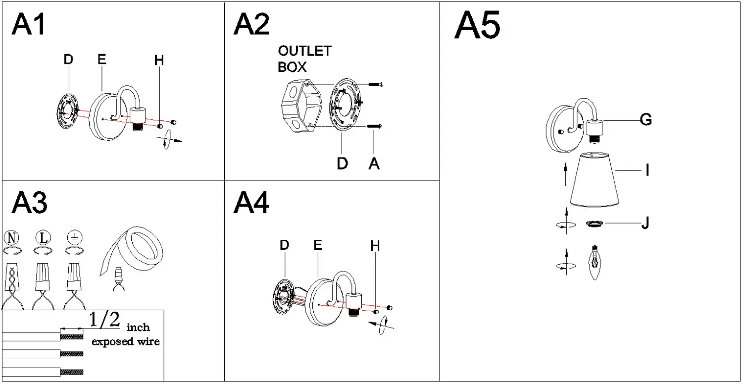 ZEVNI A04771W1 Dolf 8 Inch H Gold and Fabric Shade Wall Sconce Light - Make assembly