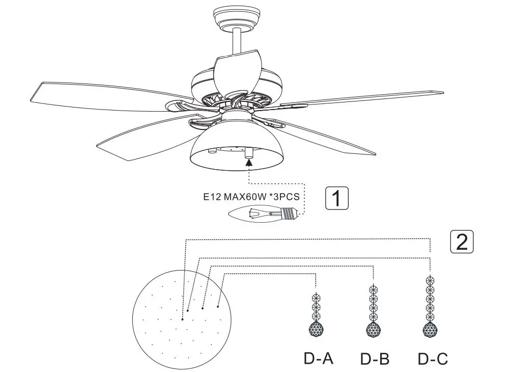 Warehouse of Tiffany CFL-8334 52-Inch Crystal Ceiling Fan User Guide - Install the crystal & bulb