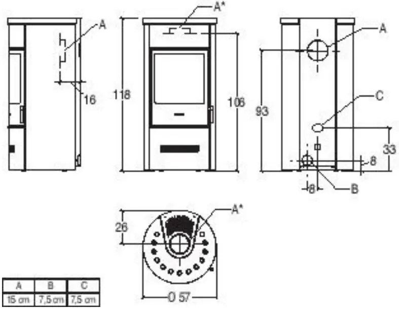 PIAZZETTA E129 M Hermetic Wood Stove - Figure
