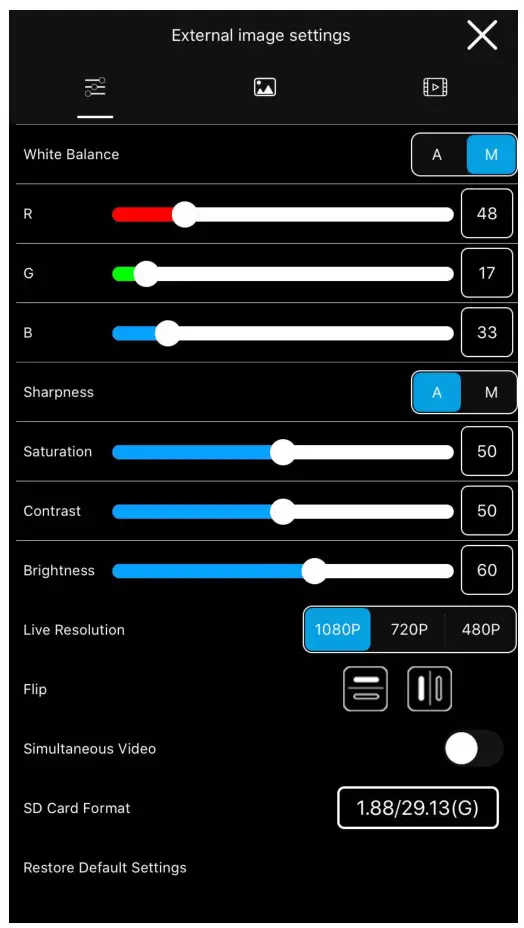 GENEINNO T1 Pro External Camera - Image settings