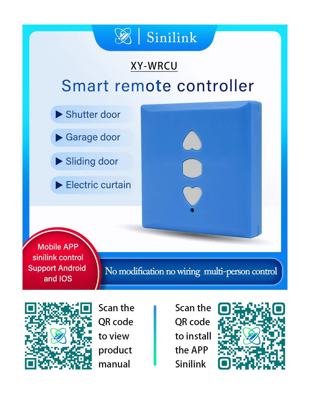 Sinilink XY-WRCU Smart Remote Control for Rolling Door Mobile Wireless WiFi FIG-1