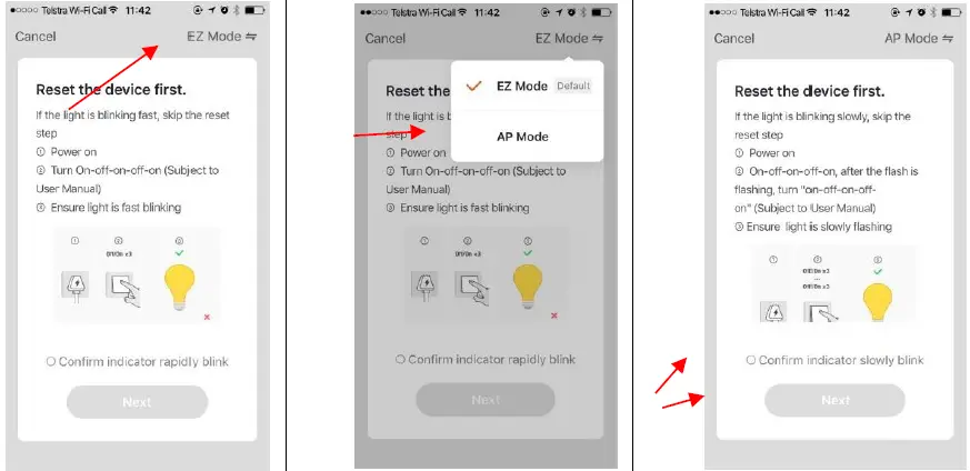Confirm indicator slowly blinking