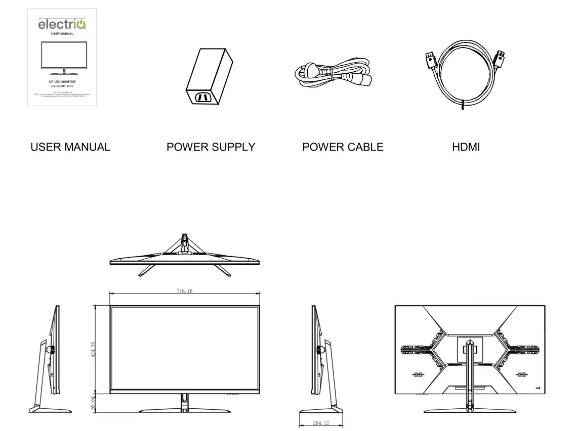 electriQ EIQ-32M4K144FS 32-Inch LED Monitor - WHAT’S INCLUDED