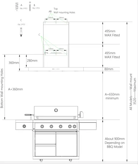 ARTUSI ACH12BBQ 120cm Canopy Outdoor BBQ Rangehood - fig2