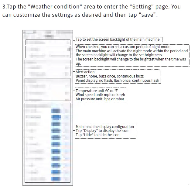 Shenzhen Juku Intelligent Technology SWS-V000 Smart Weather Station with Clock User Guide - App Control panel introduction