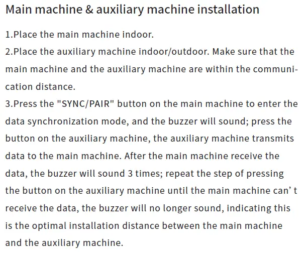 Shenzhen Juku Intelligent Technology SWS-V000 Smart Weather Station with Clock User Guide - Main machine & auxiliary machine installation
