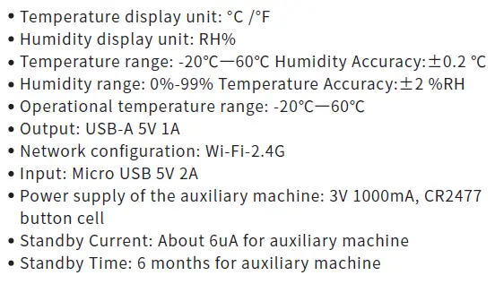 Shenzhen Juku Intelligent Technology SWS-V000 Smart Weather Station with Clock User Guide - Specification