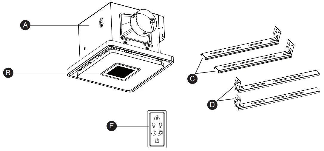 HOMEWERKS 7130 13 BT Bath Fan with Bluetooth Speaker Led Light and Night Light - PACKAGE