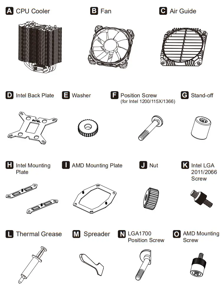 ENERMAX ETS T50 140mm CPU Air Cooler - Part List