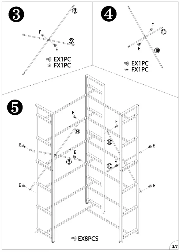 BYBLIGHT BB-JW0276XF Eulas 40.5 Inch W Rustic Brown 5 Shelf L Shaped Corner Bookcase - Fig4