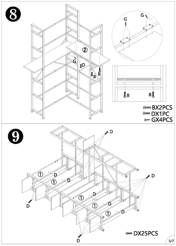 BYBLIGHT BB-JW0276XF Eulas 40.5 Inch W Rustic Brown 5 Shelf L Shaped Corner Bookcase - Fig6