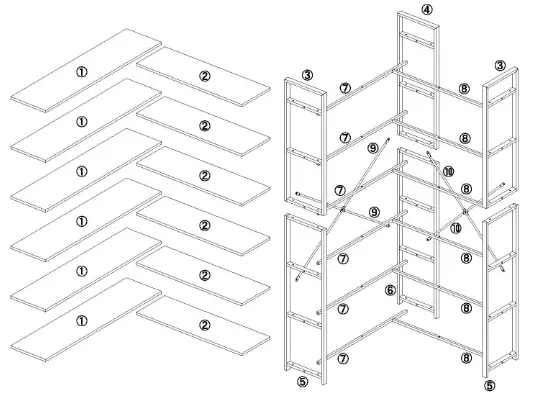 BYBLIGHT BB-JW0276XF Eulas 40.5 Inch W Rustic Brown 5 Shelf L Shaped Corner Bookcase - Fig9