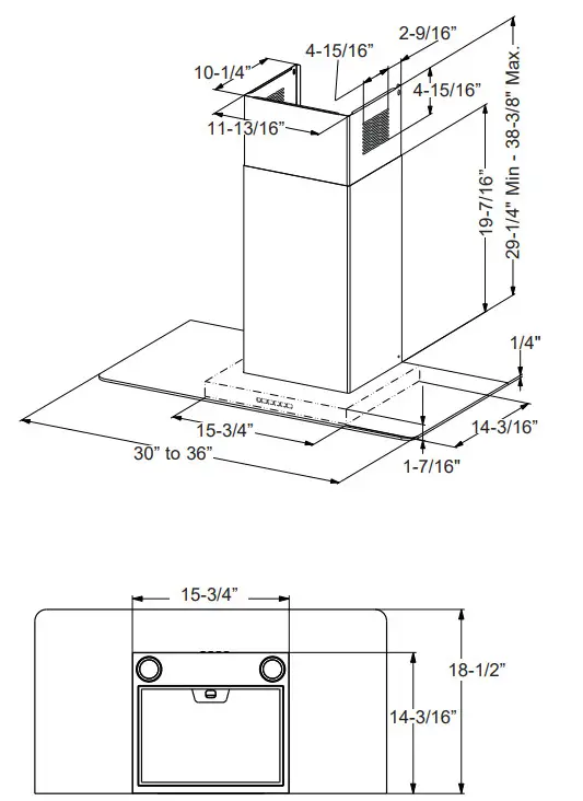 GE CVW7301 Glass Wall Chimney Vent Hoods - Figure 1