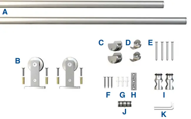 BARN-DOOR-HARDWARE-SDH-SW03-SS-KD-Townhouse-Knock-Down-Hardware-Kit-for-Sliding-Single-Wood-Door-FIG1