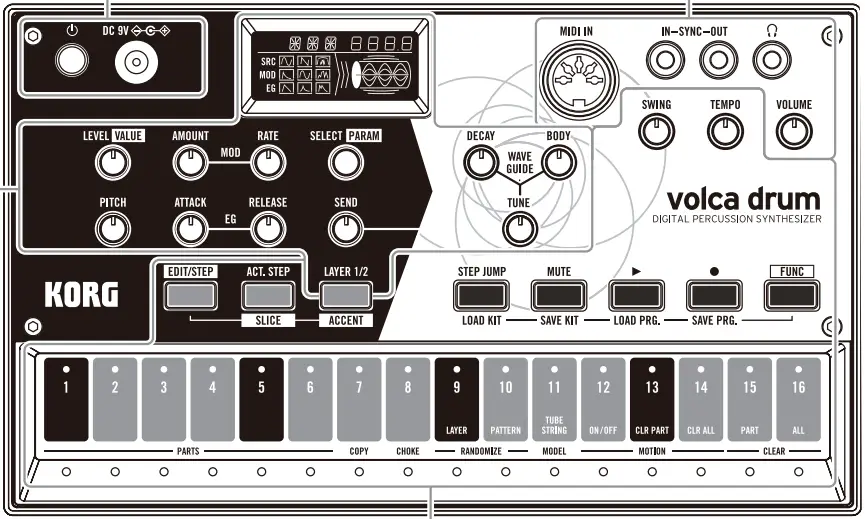 KORG volca drum Digital Percussion Synthesizer - Sound Controls 1