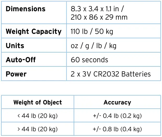 ETEKCITY EHS-18 Digital Hanging Scale - Specifications