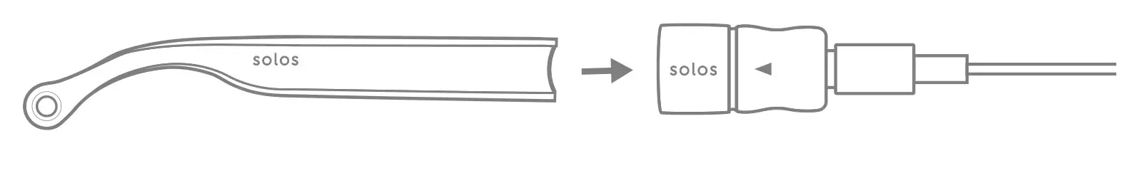 solos AirGo Battery Temple Kit - Step 3 Plug the battery temple (the left temple) into the charging dongle