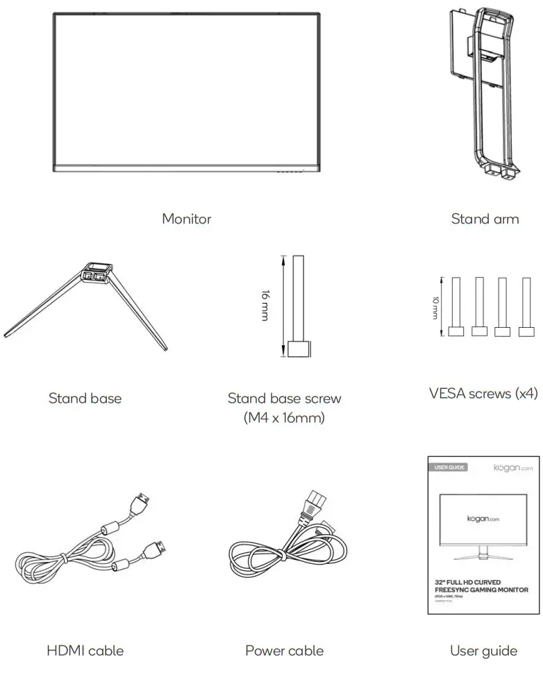 kogan KAMN32F7CSA 32 Full HD Curved Freesync Gaming Monitor - COMPONENTS