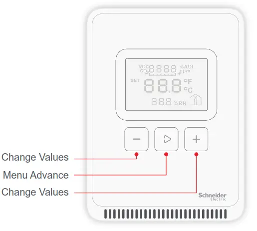 Schneider SpaceLogic Sensors Air Quality Sensors Analog - Button Functions