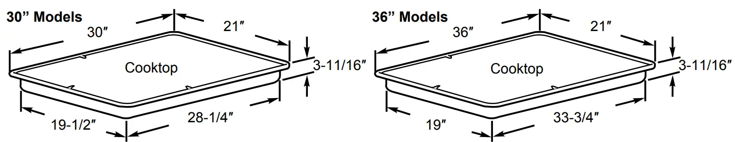 GE APPLIANCES JGP5036DLBB 36 Inch BuiltIn Gas Cooktops - DIMENSIONS
