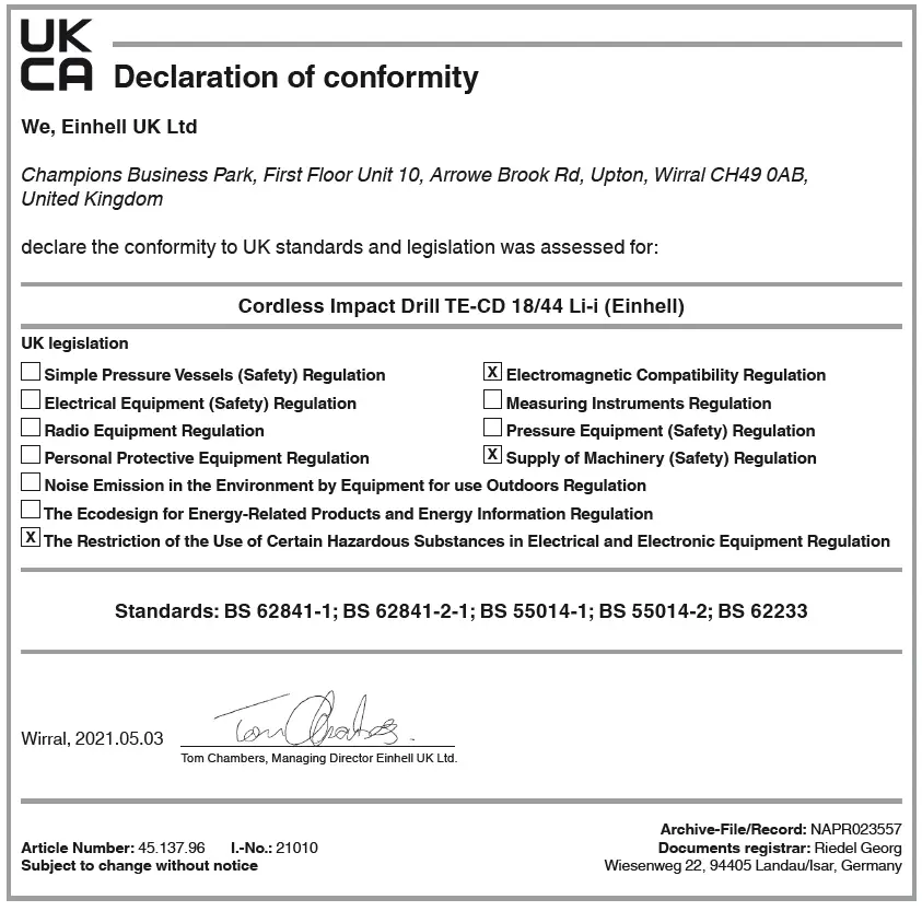 Einhell TE-CD 18-44 Li-i Cordless Impact Drill-4