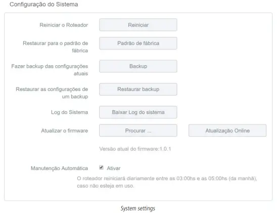 intelbras RF 301K 300Mbps Wireless Router - System settings