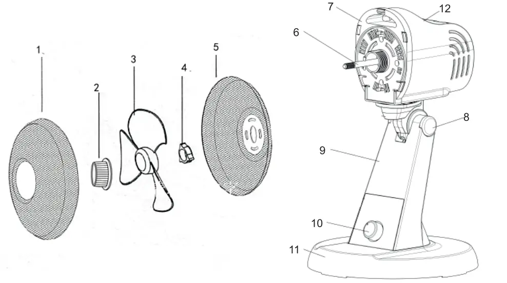 LiFE Ponente 6-Inch 50W Desktop Fan - parts