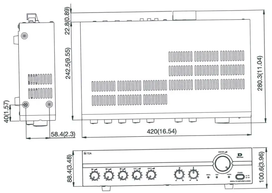 TOA A 2030D Series Digital PA Amplifiers - DIMENSIONAL DIAGRAM