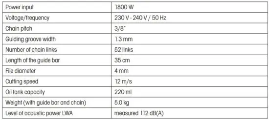 FIG 14 TECHNICAL SPECIFICATIONS