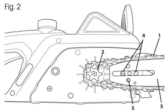 FIG 4 INSTALLING THE GUIDE BAR AND CHAIN