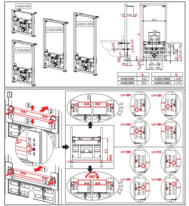 Alca PLAST A105 Bidet Wall Mounting Frame - Figure 2