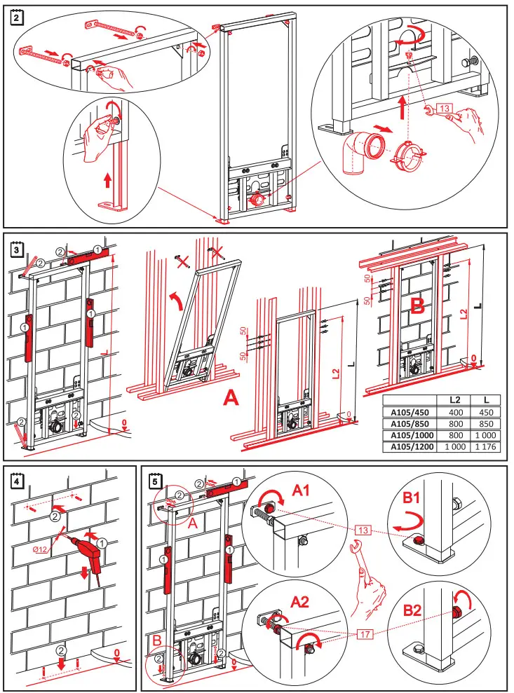 Alca PLAST A105 Bidet Wall Mounting Frame - Figure 3