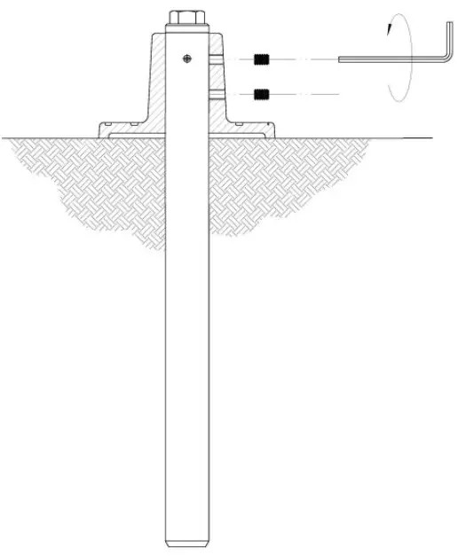 Tighten the two set
screws on the base using