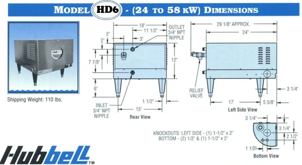Hubbell Electric Deionized RO Water Heater - Model HD6 1