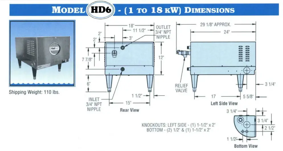 Hubbell Electric Deionized RO Water Heater - Model HD6