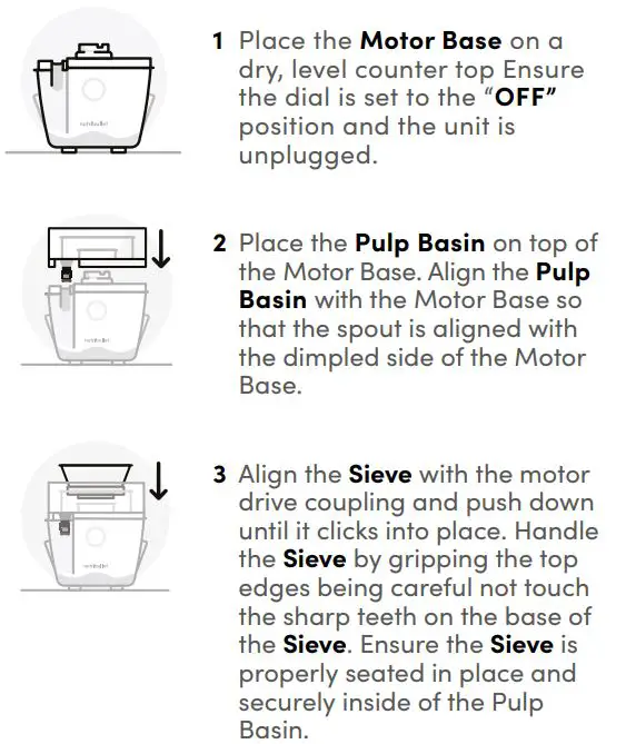 nutribullet NBJ50100 800 Watt Juicer User Guide - Assembly & use