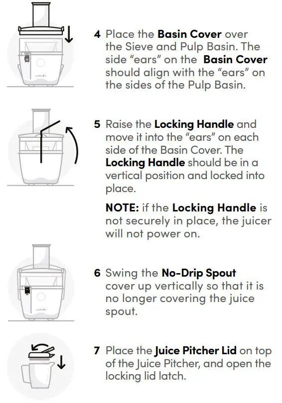 nutribullet NBJ50100 800 Watt Juicer User Guide - Assembly & use