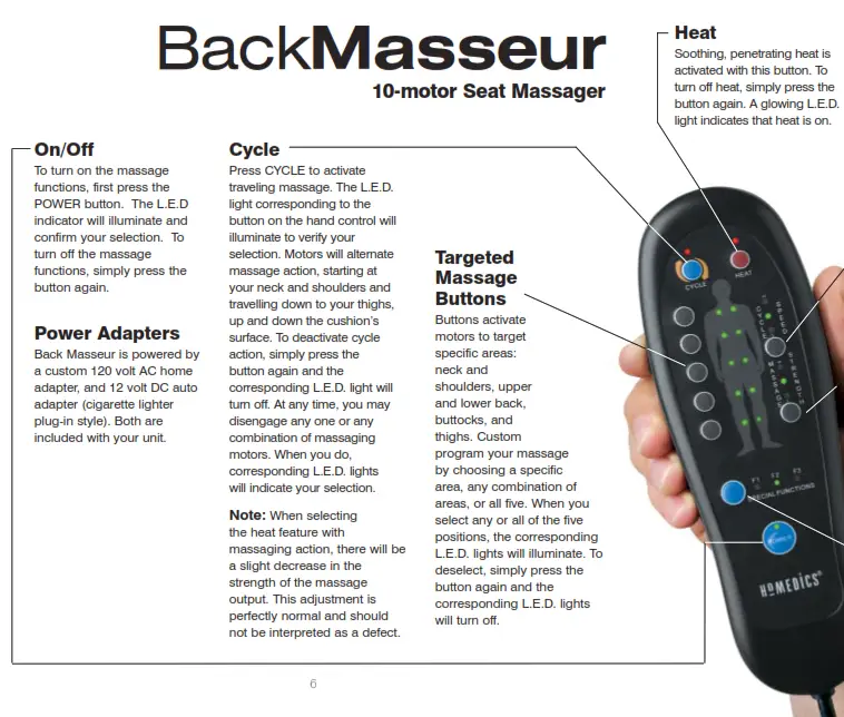 Homedics LSS-10H Back Masseur 10-motor Seat Massager Instruction - BackMasseur