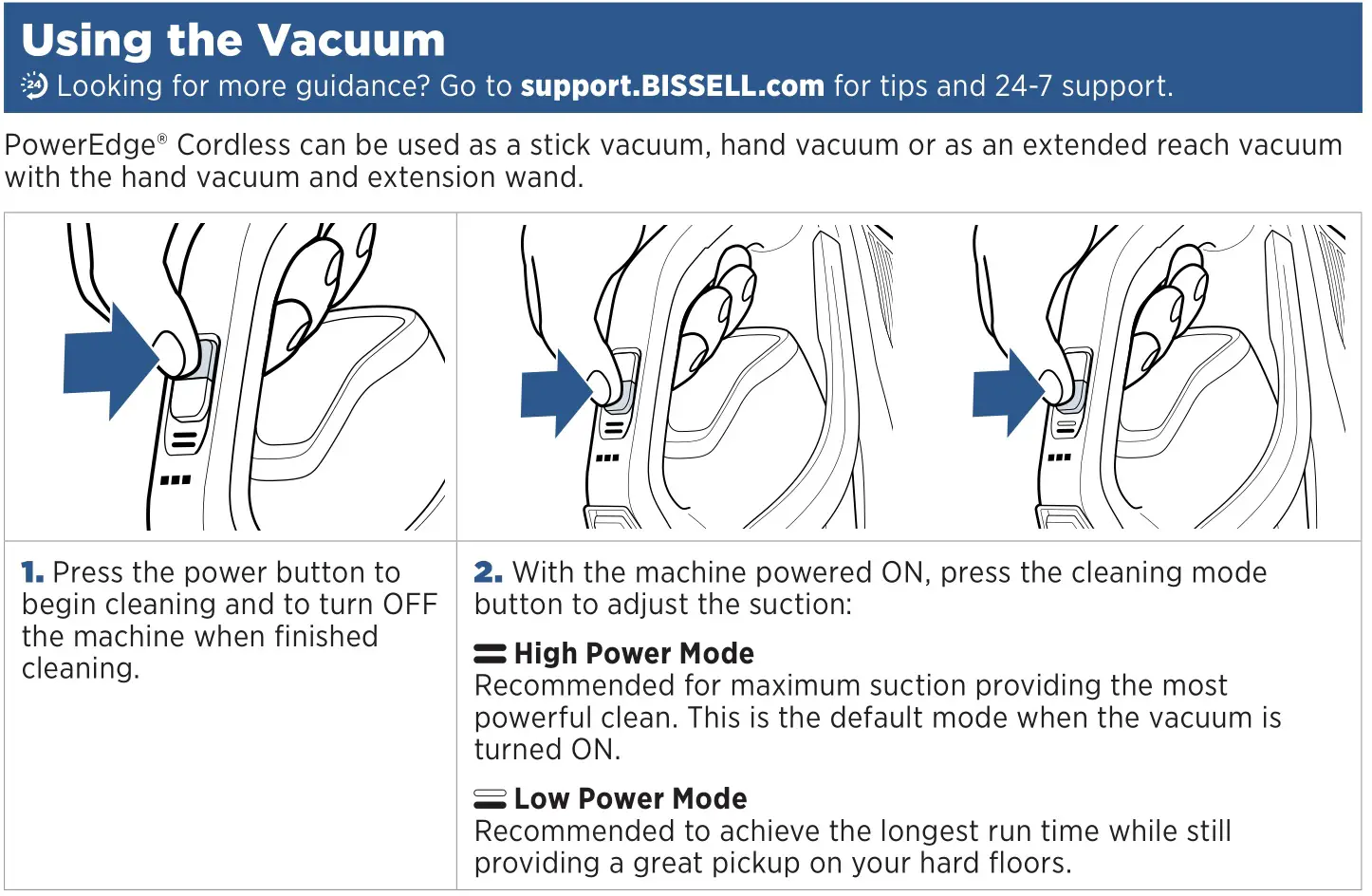 Bissell 2900 Series Poweredge Cordless Vacuum Cleaner - Using the Vacuum